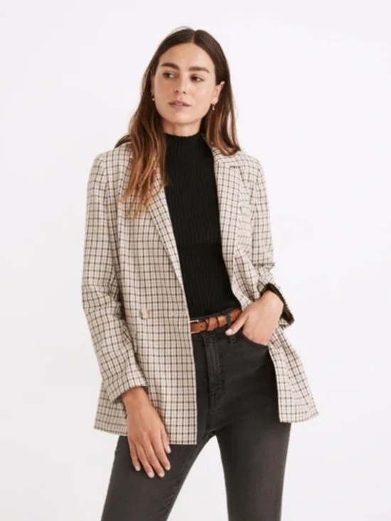 Madewell Jackets & Blazers - Madewell Plaid Oversized Spring Blazer Purple Green Tan Size Medium Professional